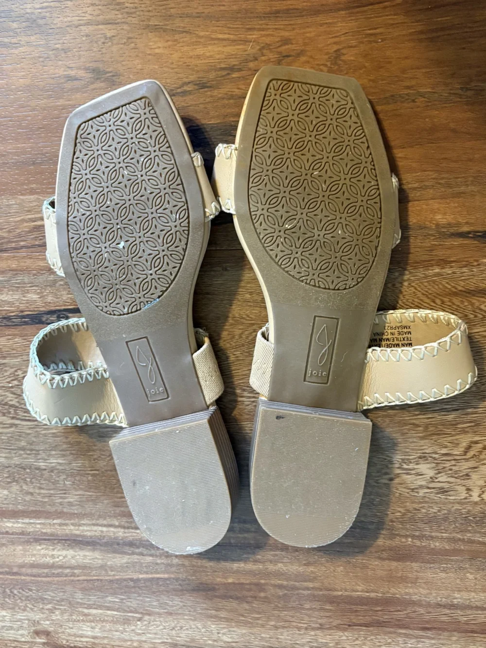 Joie Size 8 Beige Double-Strap Slide Sandals with Contrast Stitching